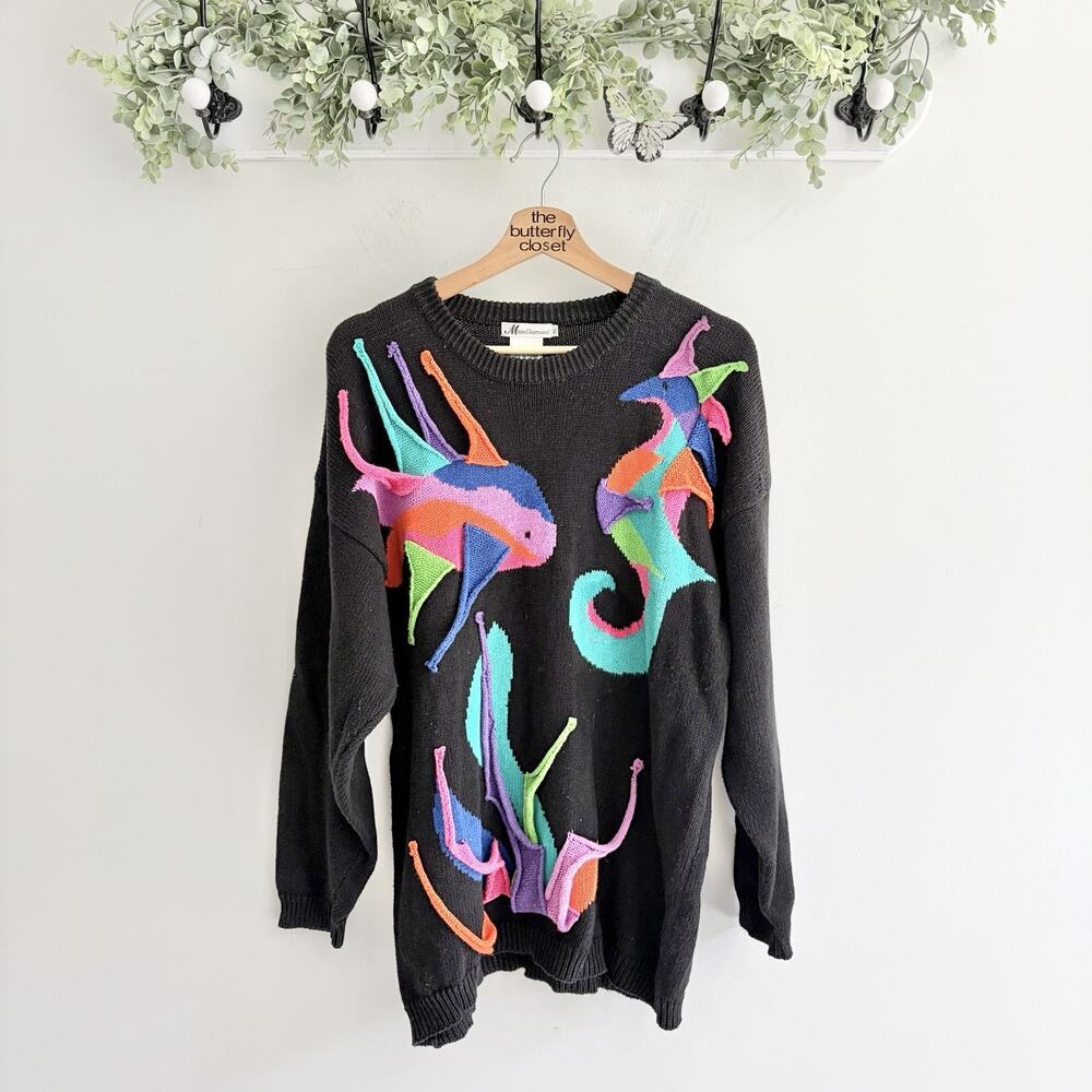 Vintage Marine Diamond Fish Sea Creature Textured Sweater Artsy XL ef5674